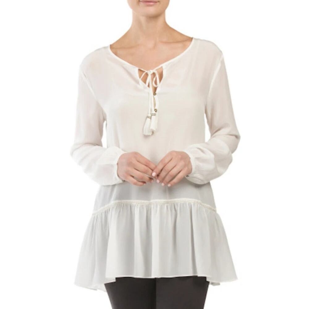 Calypso St. Barth 100% Silk Tunic Top Cream White Summer Natural Fiber Blouse XS